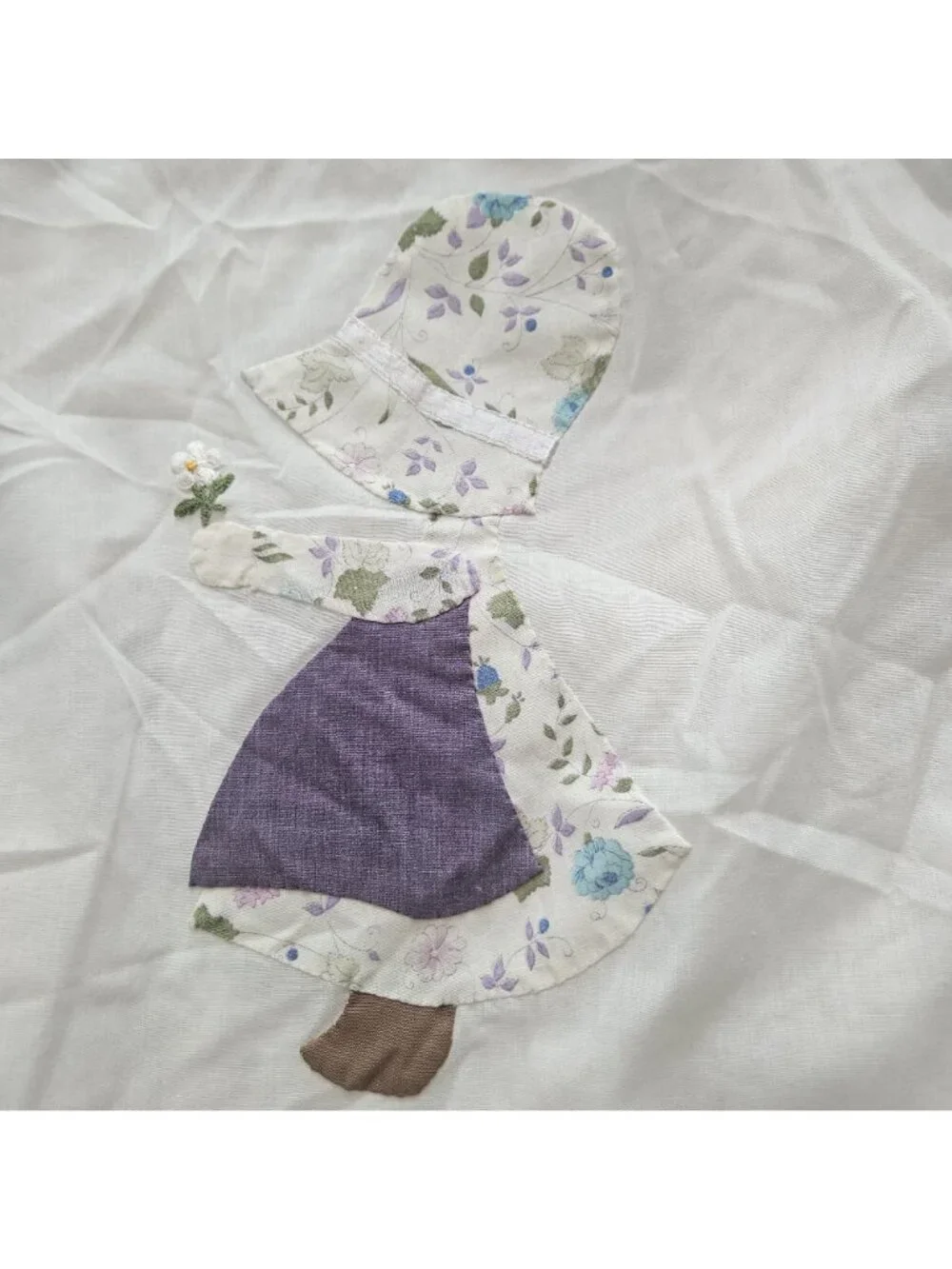 Vintage Handmade Quilted Baby Blanket Purple Checkered Prairie Boy & Girl